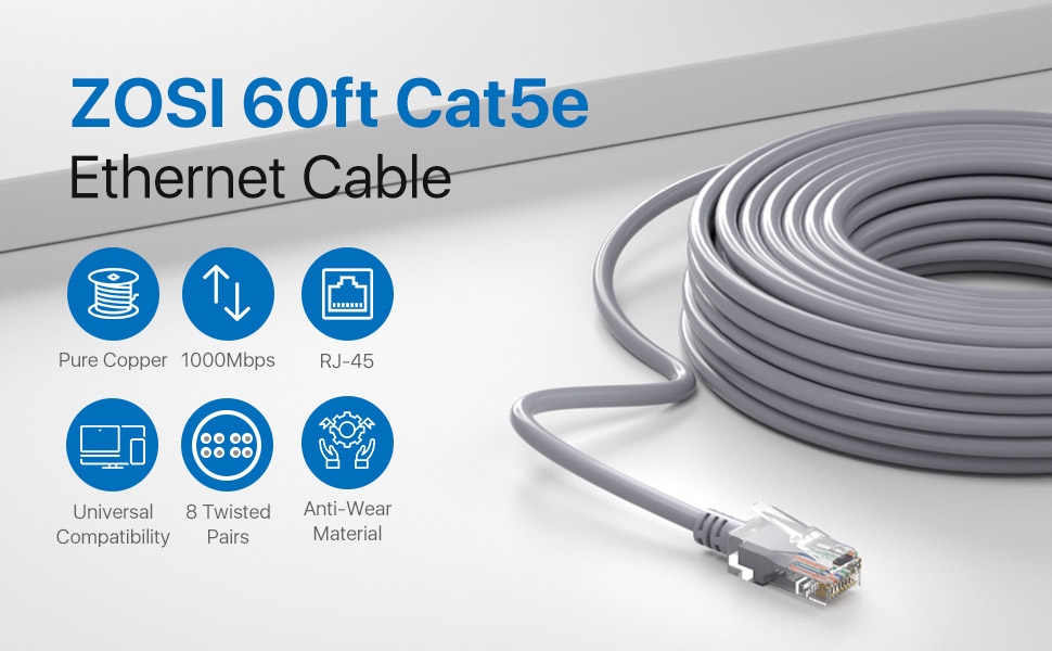 Amazon.com: ZOSI Cat5e Ethernet Cable 60ft High Speed Network RJ45